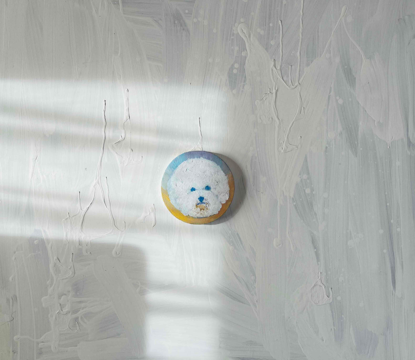 原画・油彩・犬 DOG「ビジョンフリーゼの肖像20261 」絵画・ 直径15cm・丸形アートパネル