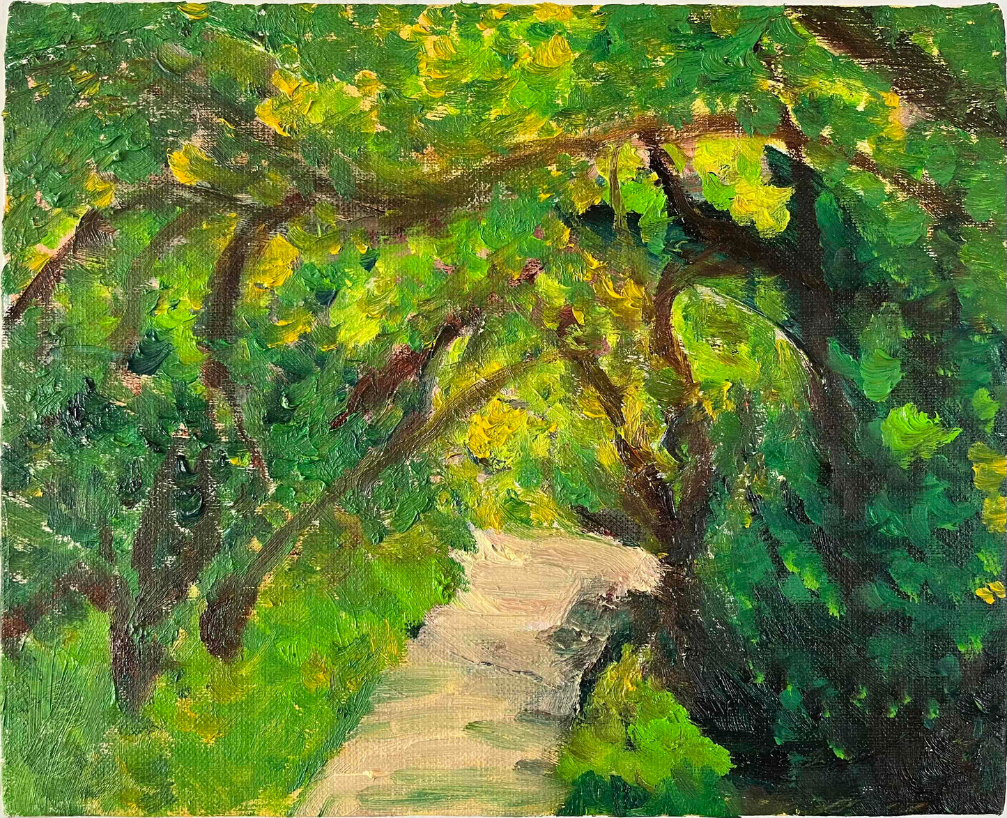原画・油彩「近所の風景 堤防 20262」絵画・F3( 22×27㎝)アート・キャンバス