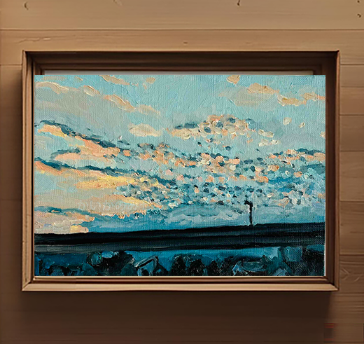 油彩・原画「優しい夕空」絵画・サムホール(16×23㎝)アート・キャンバス