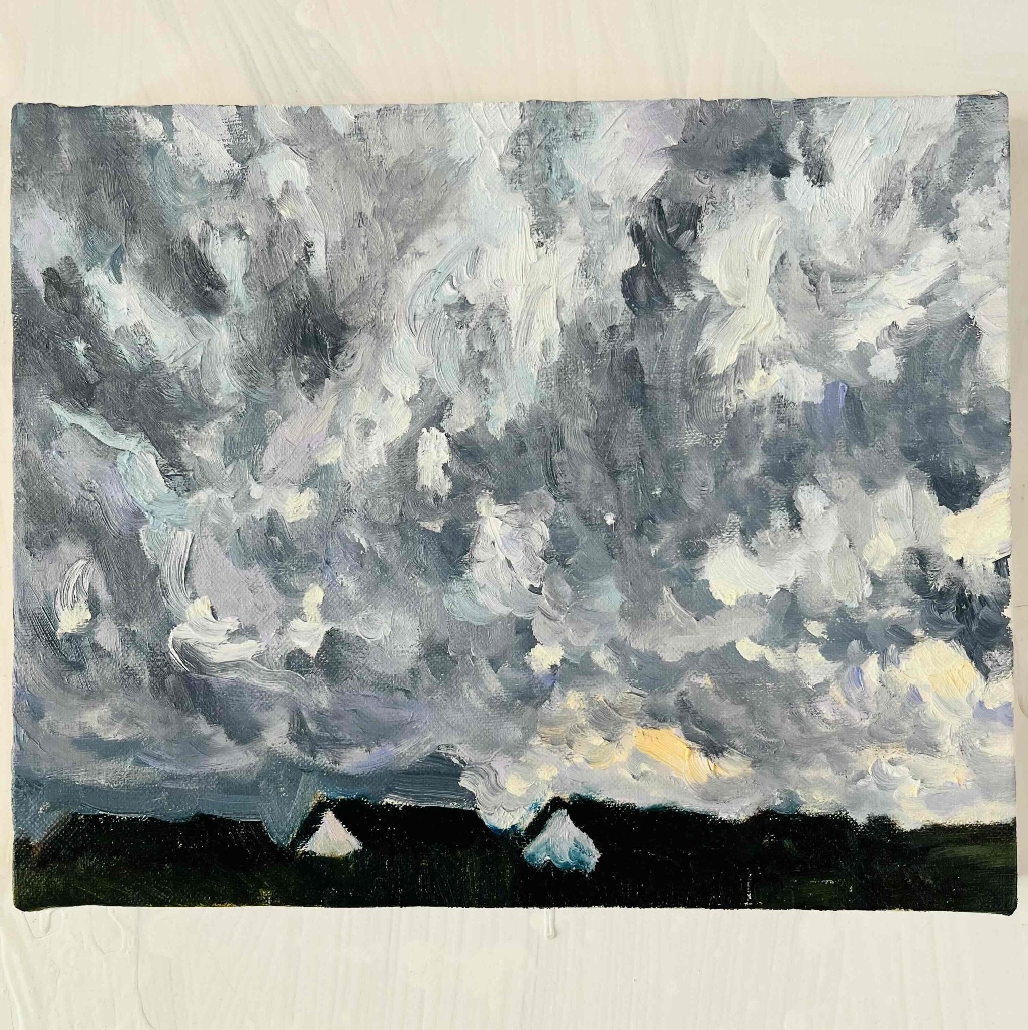 原画・油彩「近所の風景 空 20262」絵画 ・F3（22×27㎝）アート