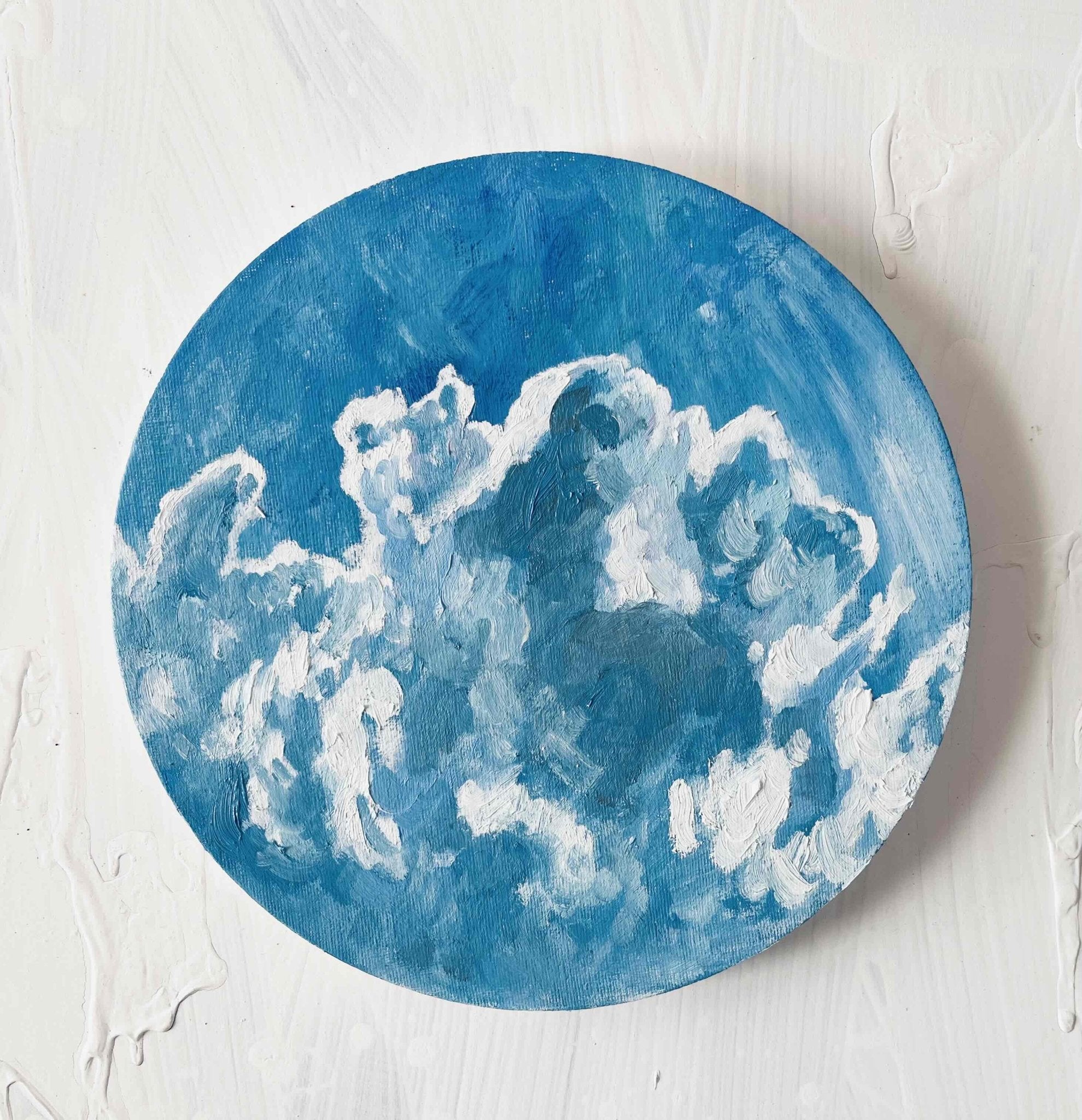 原画・油彩「夏の空」絵画・直径25㎝・アート・丸形キャンバス – FROM