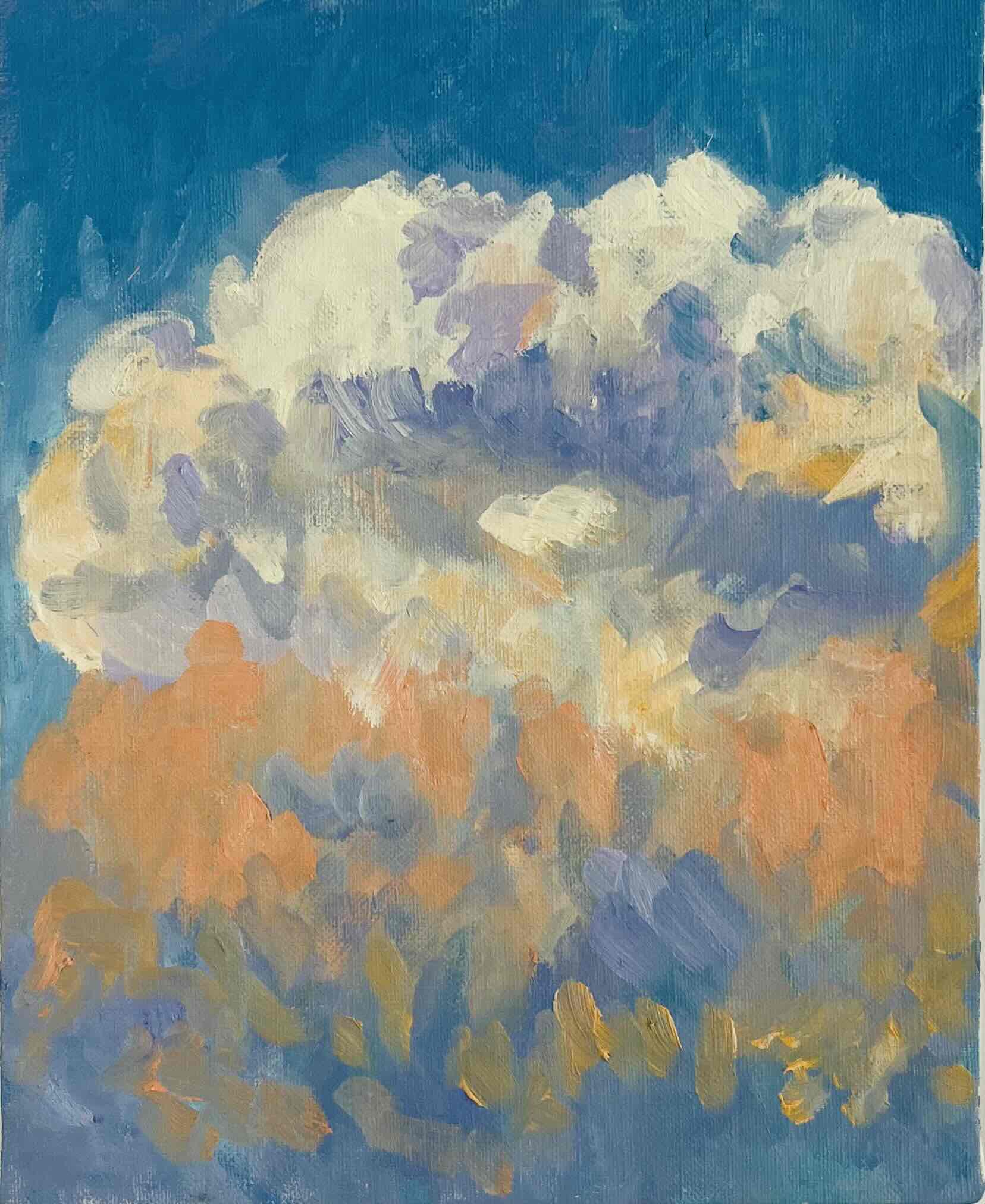 原画・油彩「夏の夕方の空」絵画 ・F3（22×27㎝ ）アート・キャンバス
