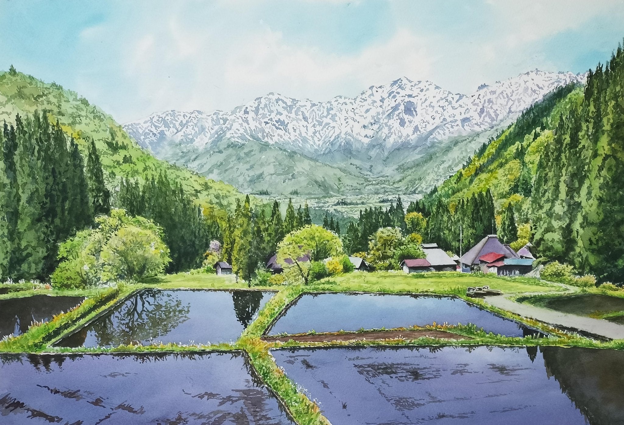 絵画の通販、購入ならFROM ARTIST/作品名：残雪望む棚田/作家名：山崎 香住