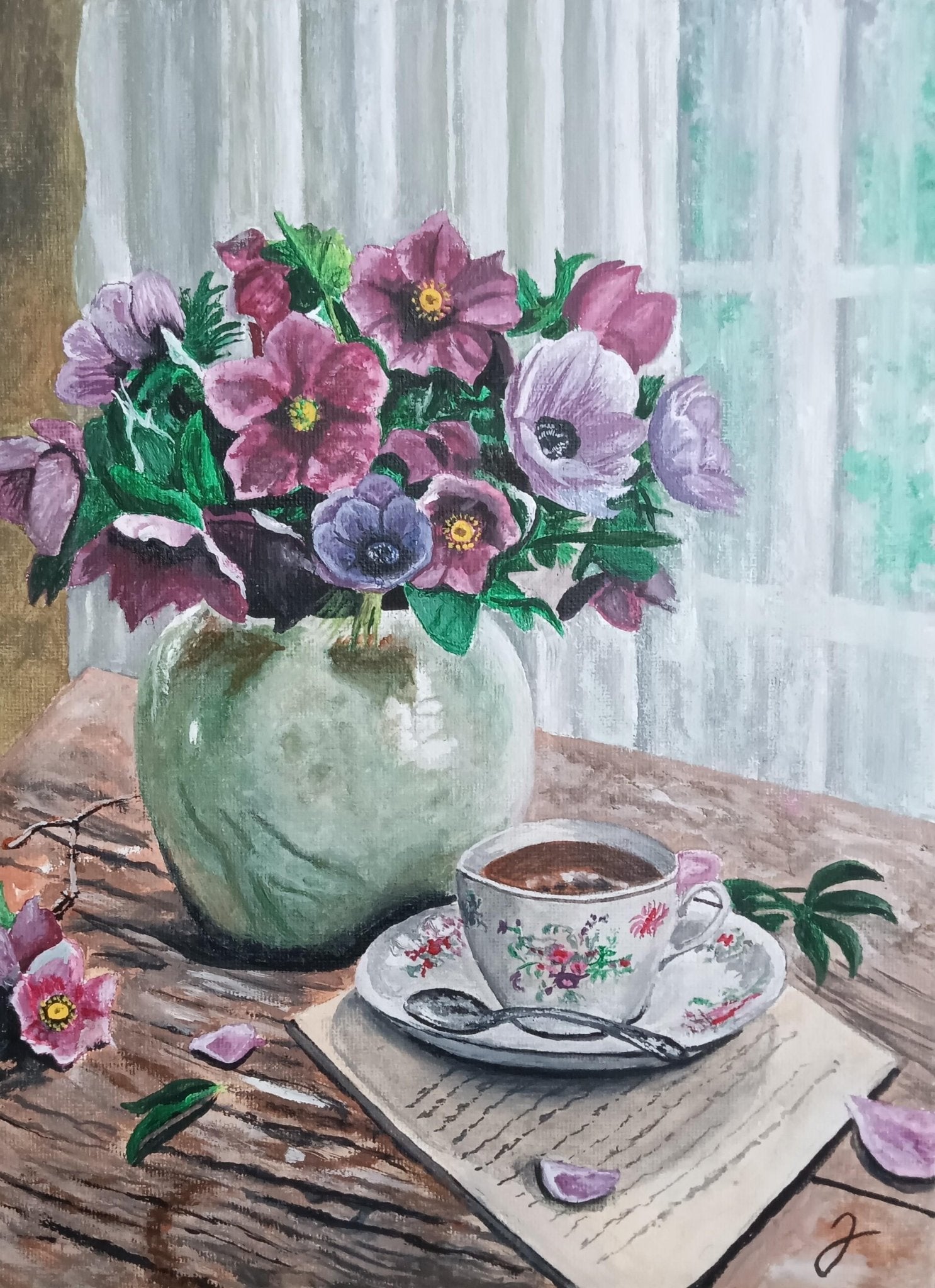 花 絵画 （8） 絵画の通販、購入ならFROM ARTIST/作品名：花と珈琲の午後/作家名