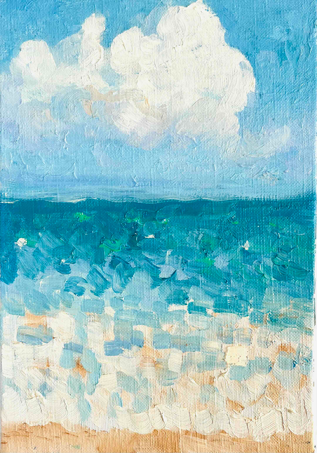 原画　油彩「夏の海」絵画・サムホールサイズ （16×23㎝）アート・キャンバス - FROM ARTIST
