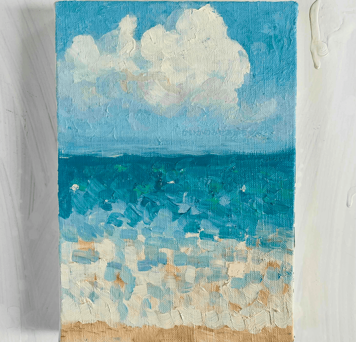 原画　油彩「夏の海」絵画・サムホールサイズ （16×23㎝）アート・キャンバス - FROM ARTIST