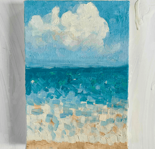 原画　油彩「夏の海」絵画・サムホールサイズ （16×23㎝）アート・キャンバス - FROM ARTIST
