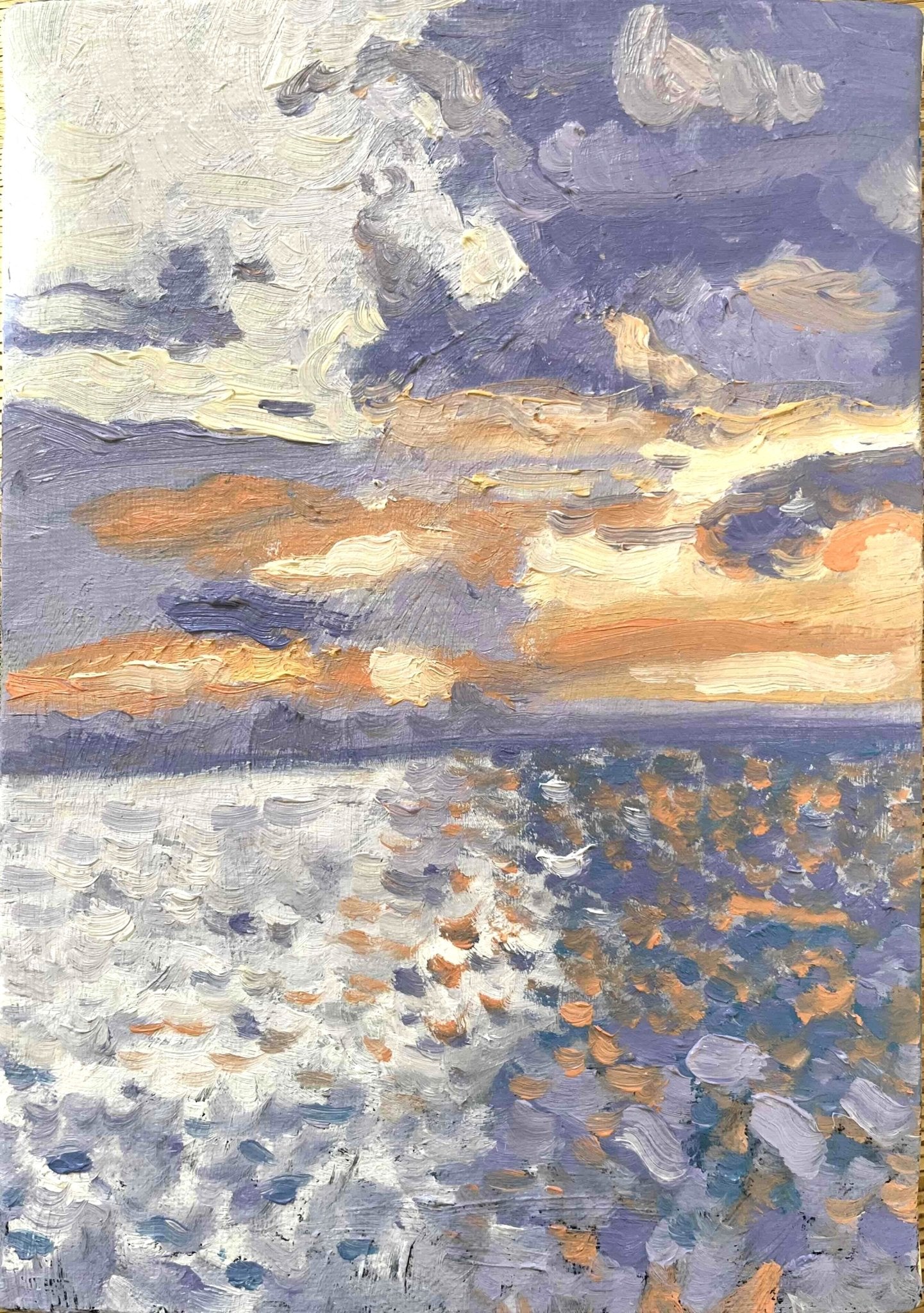 原画　油彩「バイオレット色の海」絵画・サムホール（16×23㎝）アート・キャンバス - FROM ARTIST