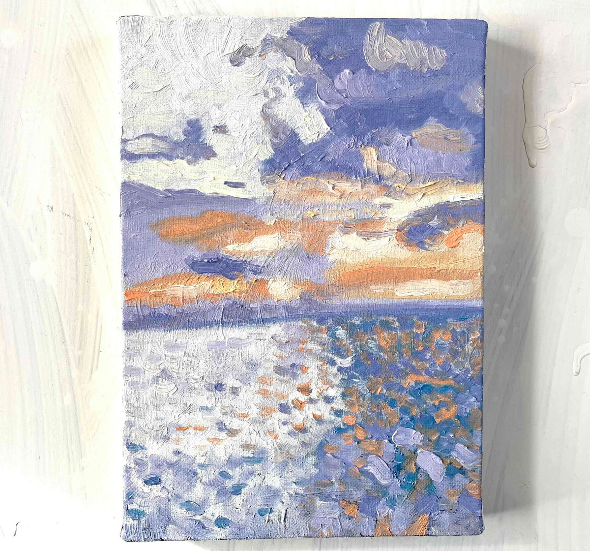 原画　油彩「バイオレット色の海」絵画・サムホール（16×23㎝）アート・キャンバス - FROM ARTIST
