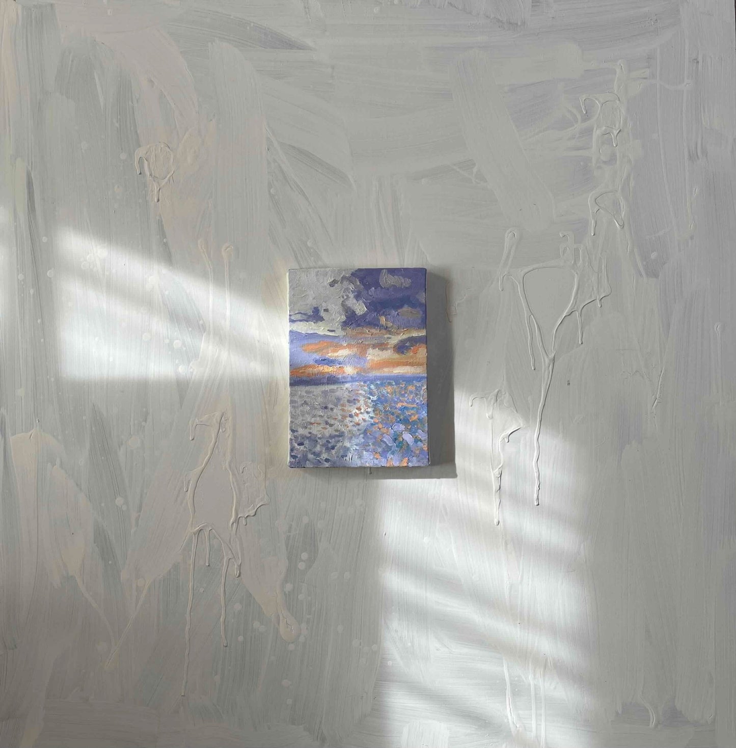 原画　油彩「バイオレット色の海」絵画・サムホール（16×23㎝）アート・キャンバス - FROM ARTIST