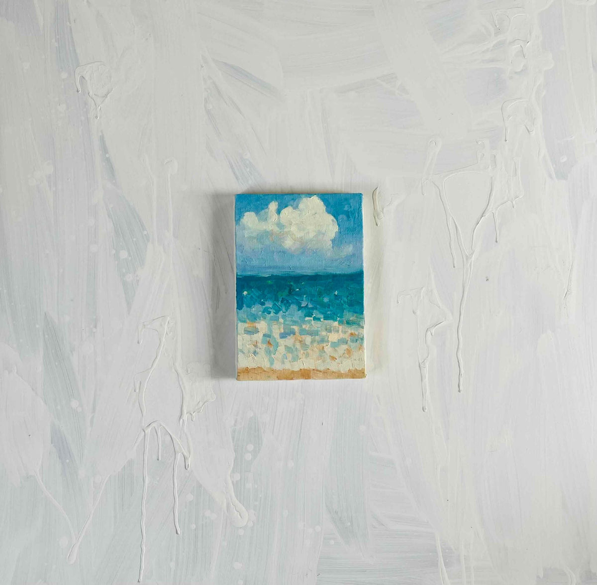 原画　油彩「夏の海」絵画・サムホールサイズ （16×23㎝）アート・キャンバス - FROM ARTIST