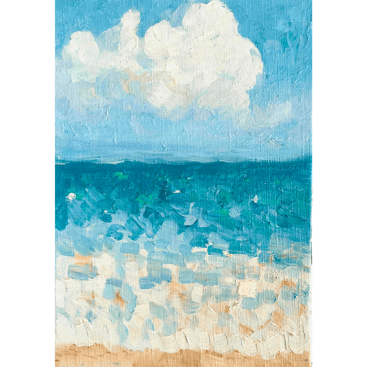 原画　油彩「夏の海」絵画・サムホールサイズ （16×23㎝）アート・キャンバス - FROM ARTIST