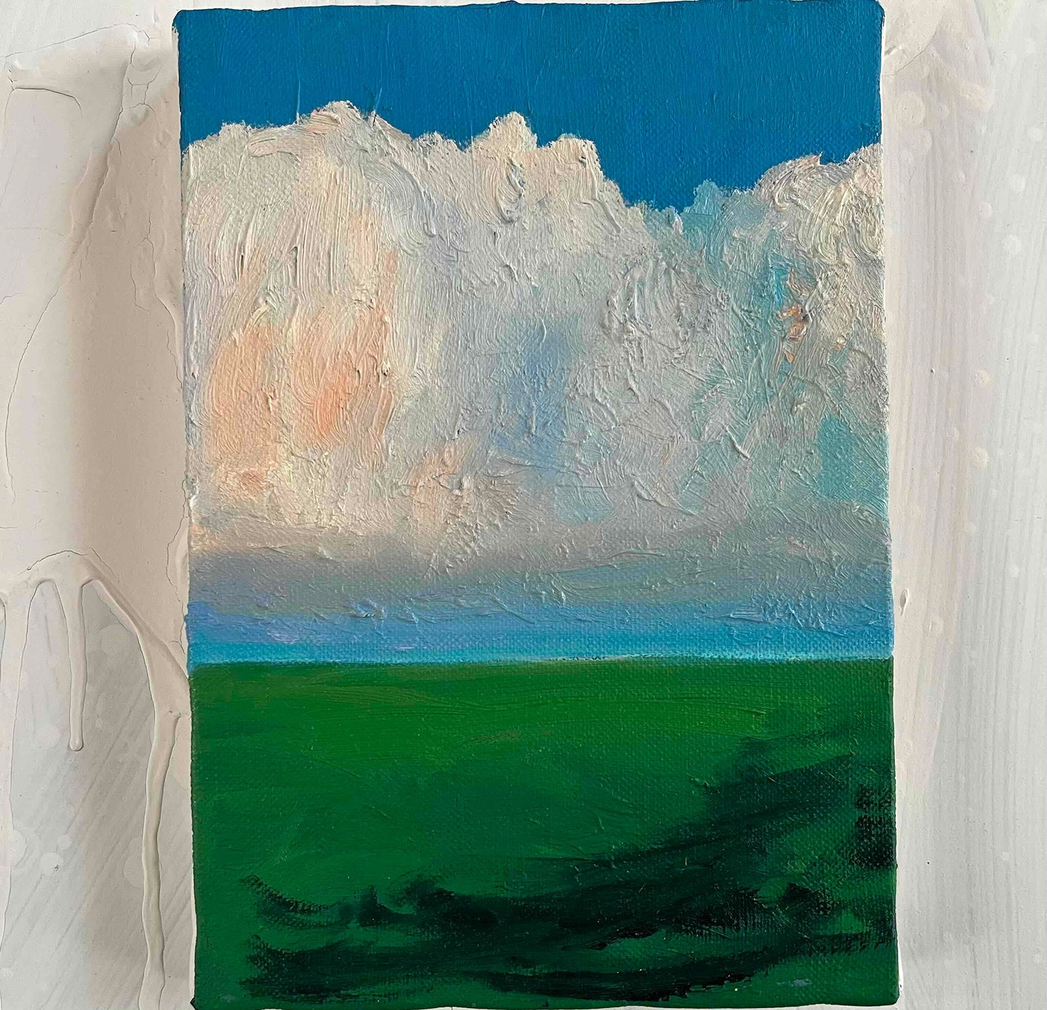 原画・油彩「田園と空」絵画・サムホール（16×23㎝）アート・キャンバス - FROM ARTIST
