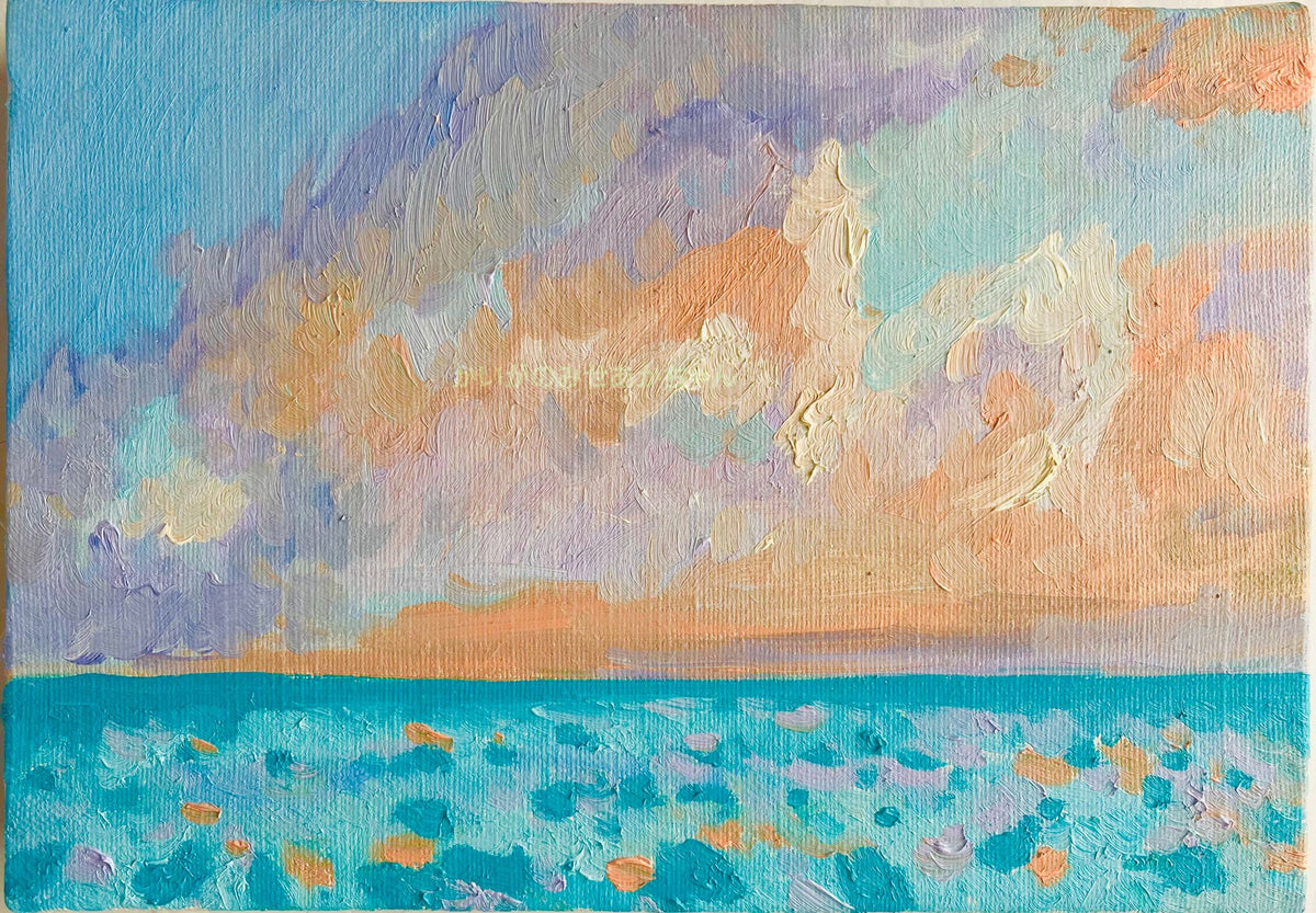 原画・油彩「朝の海　20253」絵画・サムホールサイズ（16×23㎝）アート・キャンバス