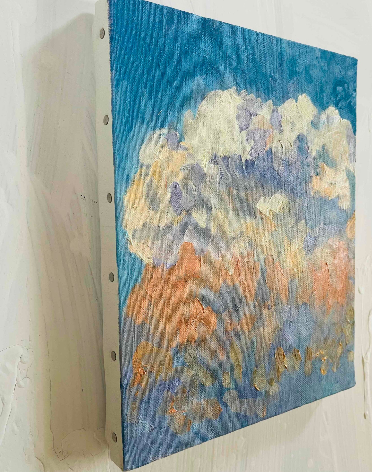原画・油彩「夏の夕方の空」絵画 ・F3（22×27㎝ ）アート・キャンバス