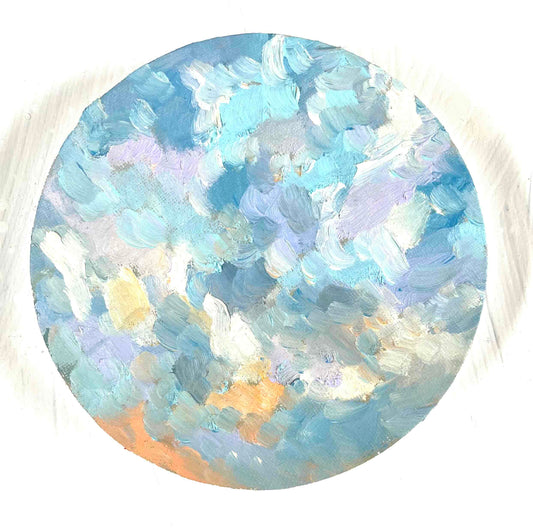 原画・油彩 『 朝空　20260711』絵画・ 直径15cm・アート・丸形キャンバス