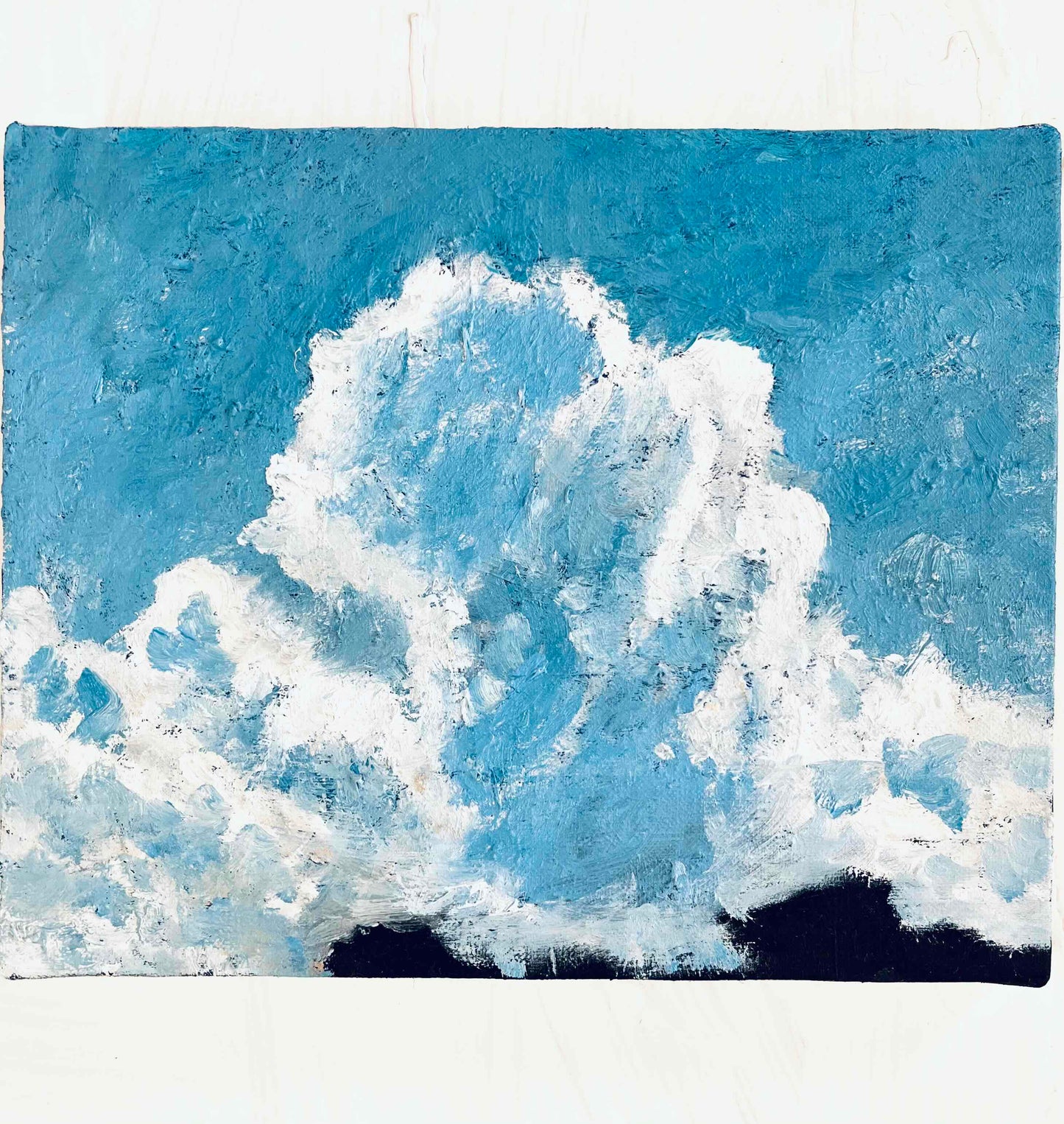 原画・油彩「空と公園の木」絵画 ・F3（22×27㎝）アート・キャンバス