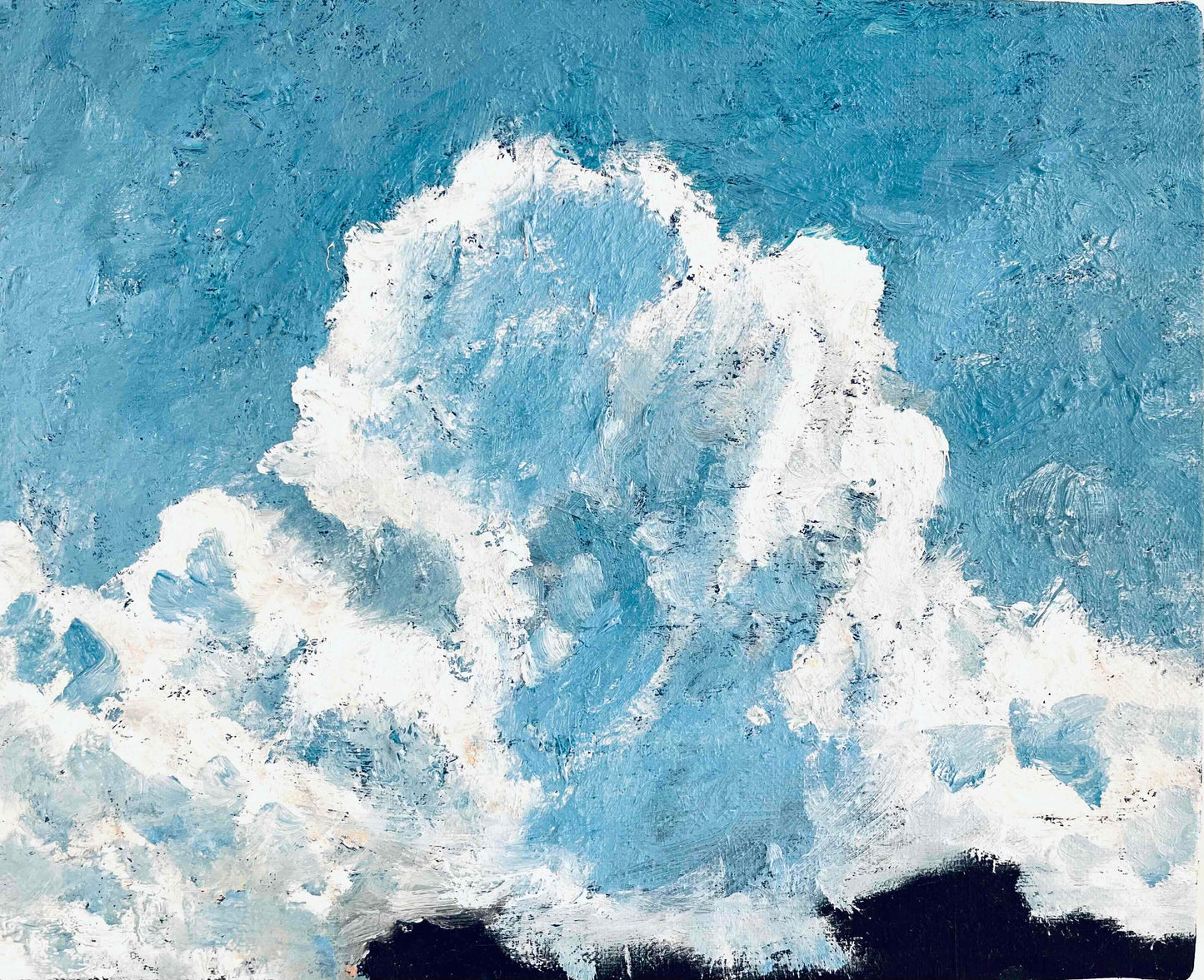 原画・油彩「空と公園の木」絵画 ・F3（22×27㎝）アート・キャンバス