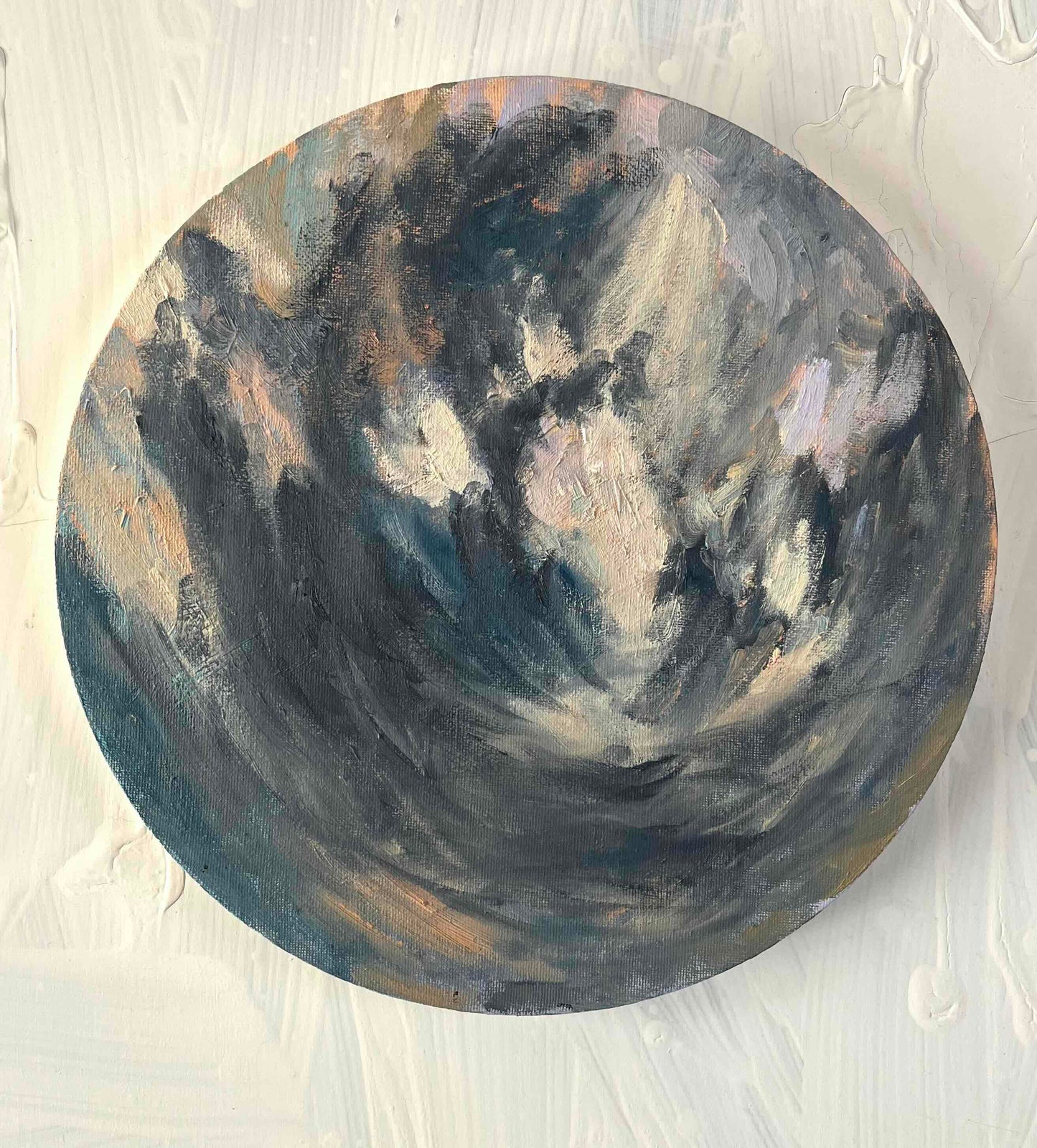 原画・油彩 『空』絵画・ 直径30cm・アート・ 丸形キャンバス