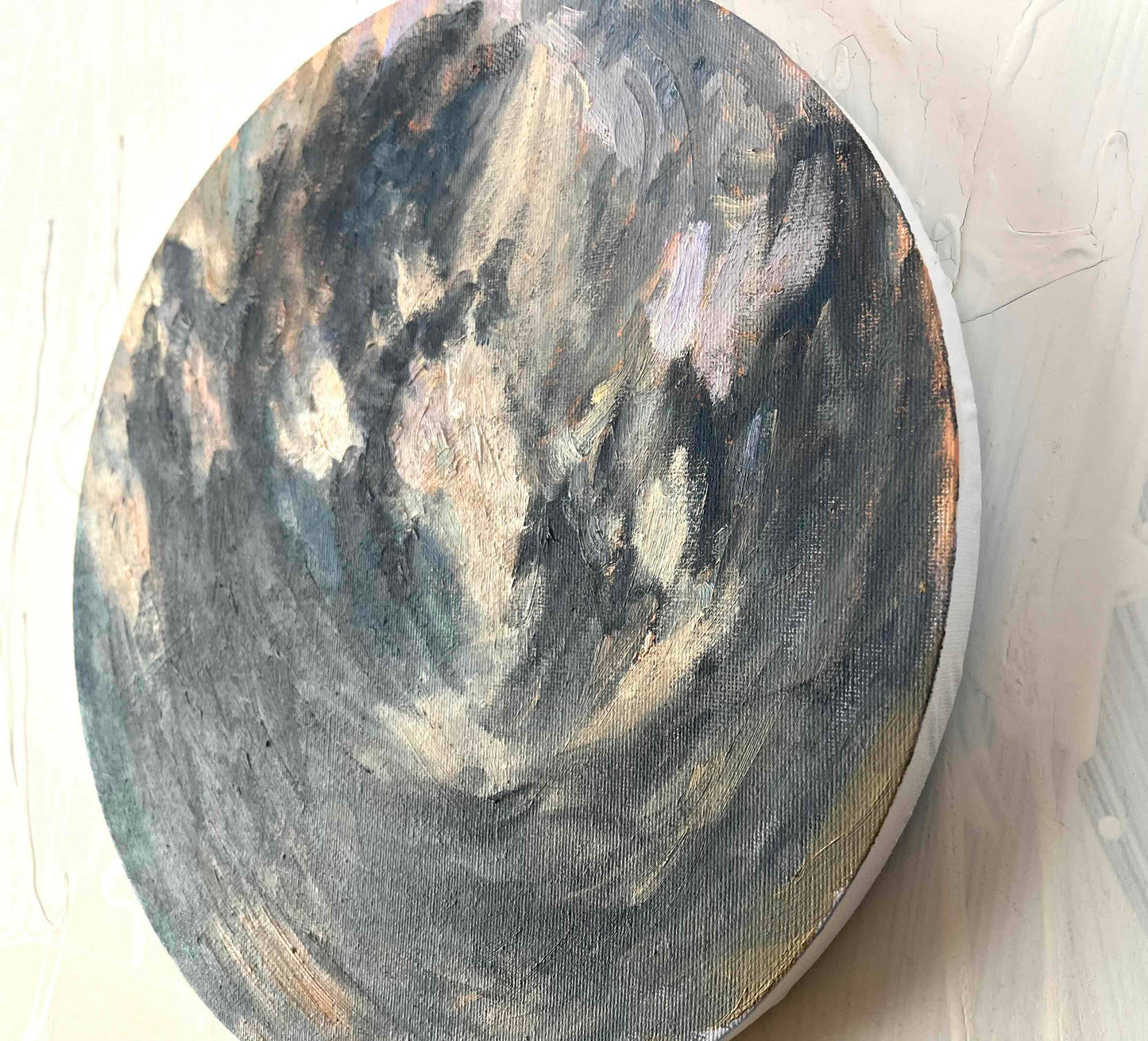 原画・油彩 『空』絵画・ 直径30cm・アート・ 丸形キャンバス