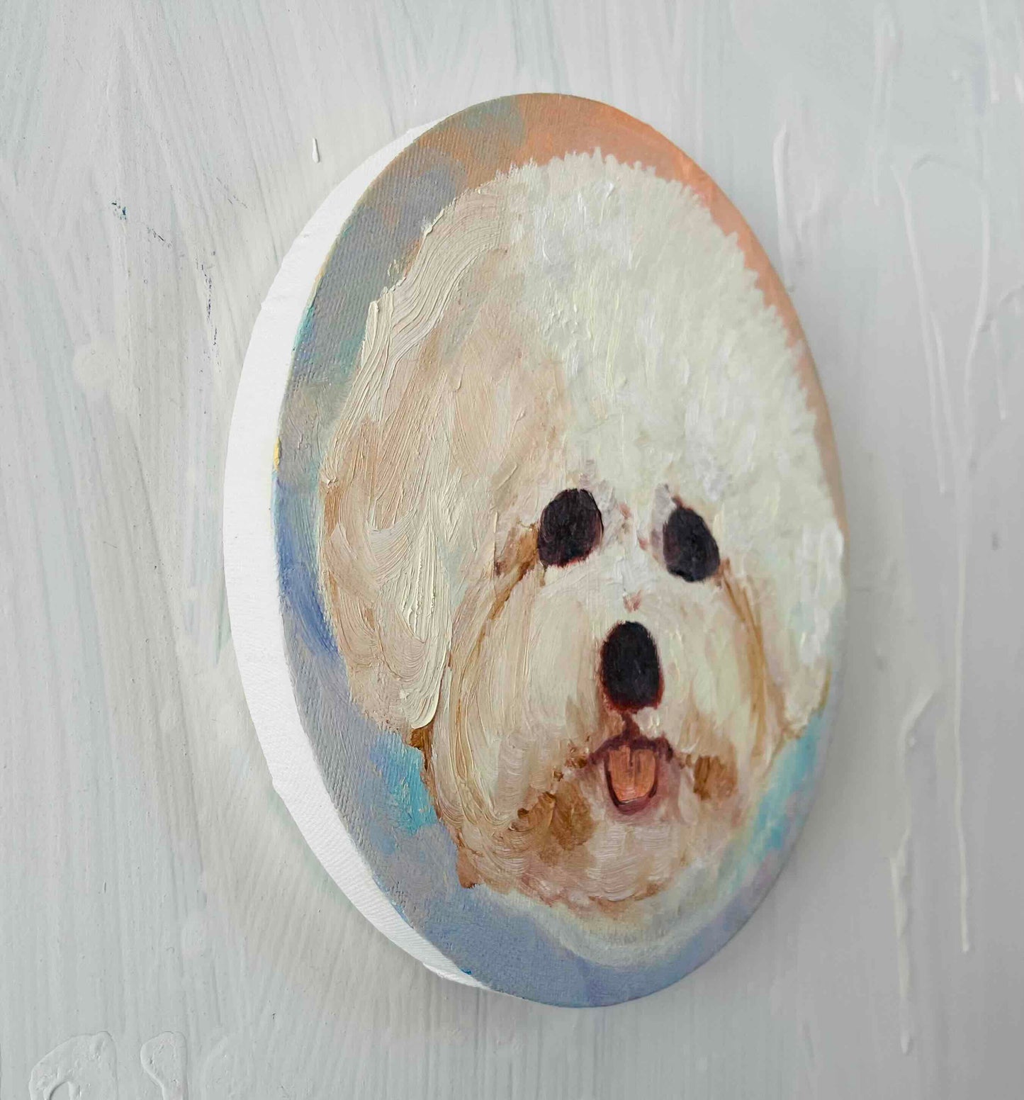 原画・油彩『ペロ』絵画・ 直径20cm　犬　DOG ・アート丸形キャンバス