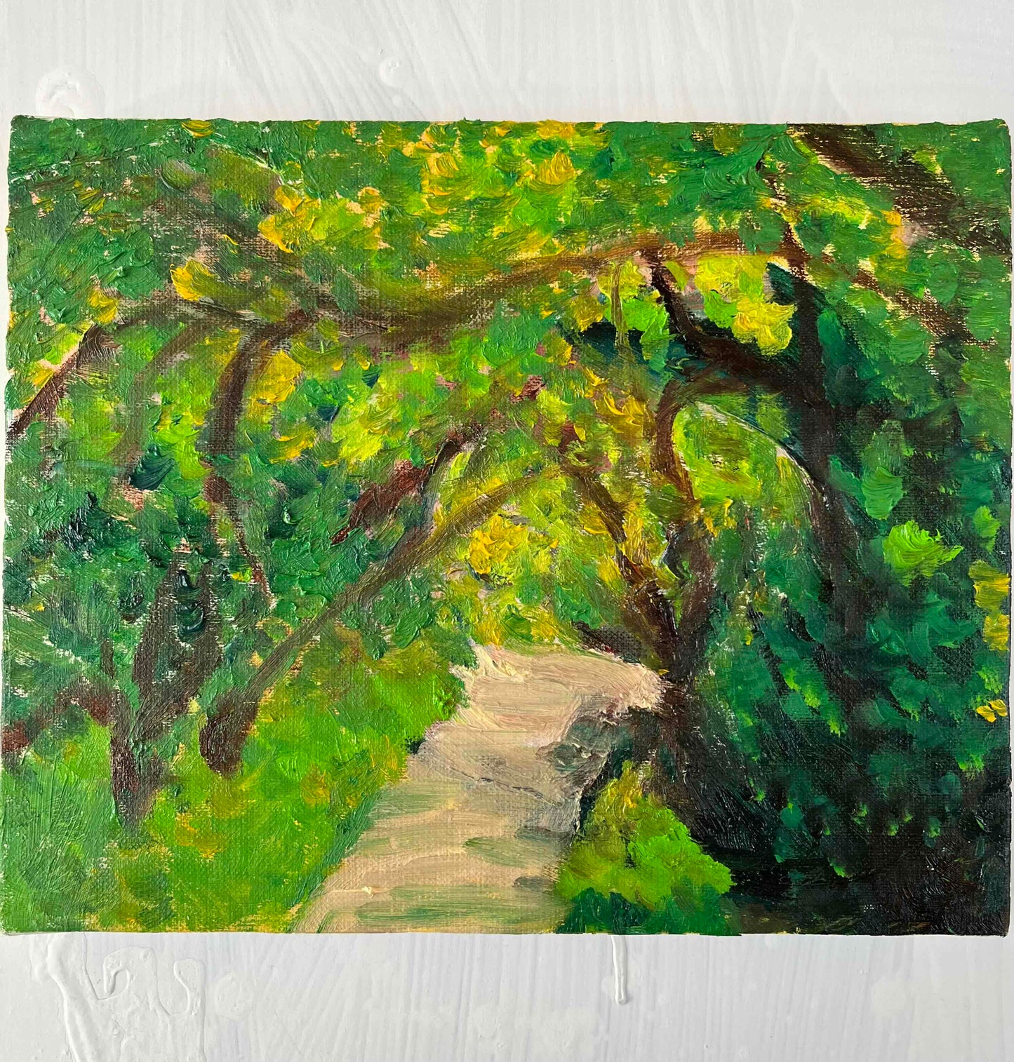 原画・油彩「近所の風景　堤防　20262」絵画・F3（ 22×27㎝）アート・キャンバス
