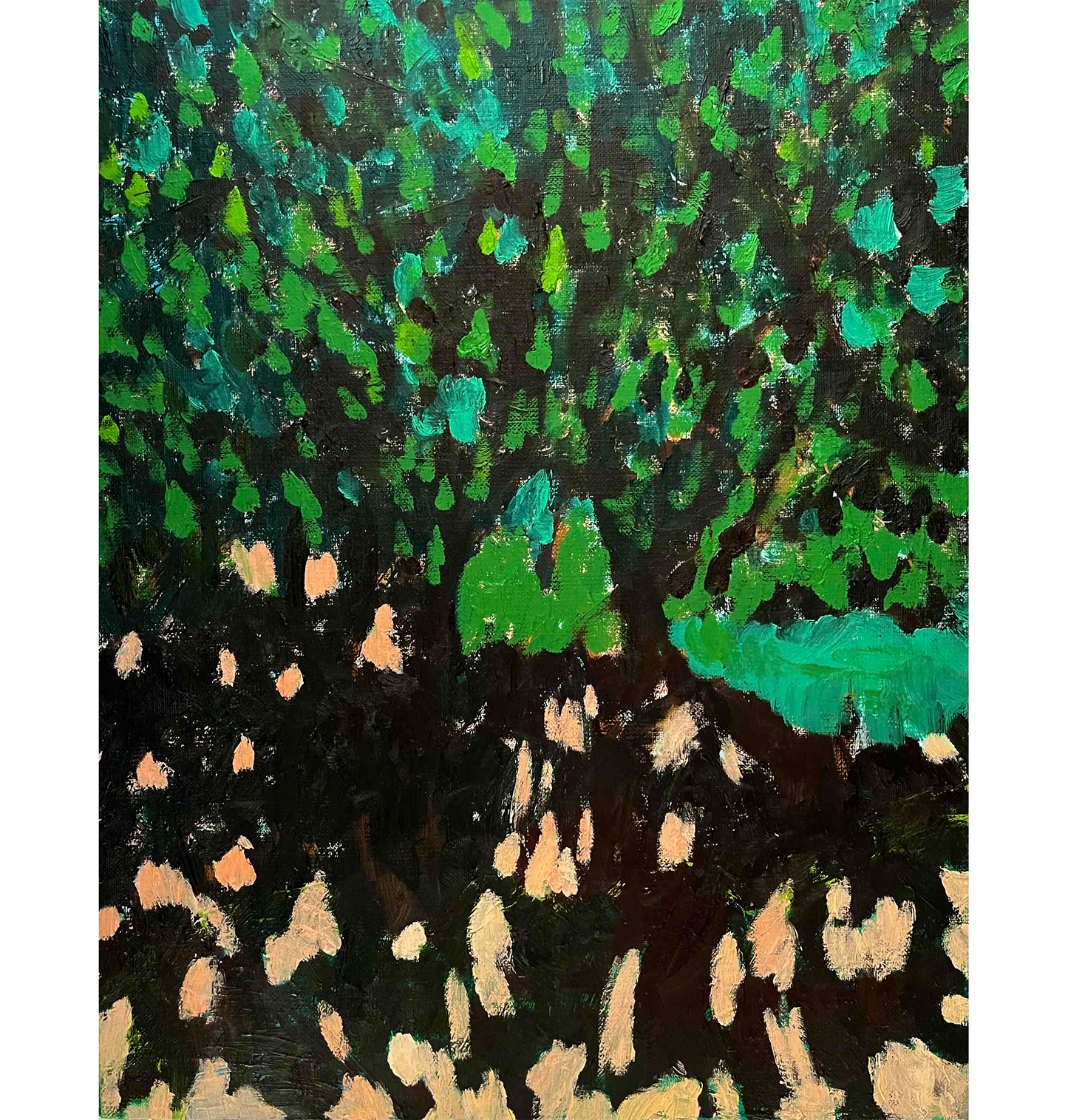 原画・油彩「夏の公園」絵画   F6（32×41㎝）アート・キャンバス