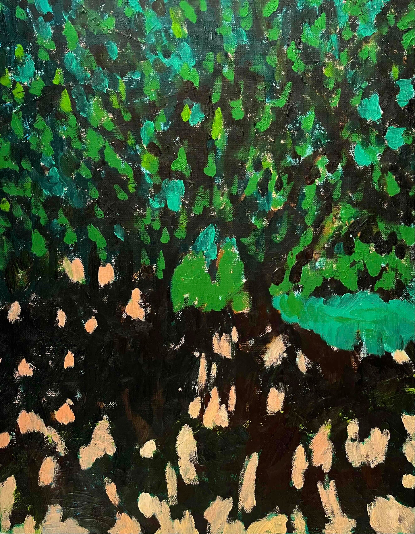 原画・油彩「夏の公園」絵画   F6（32×41㎝）アート・キャンバス