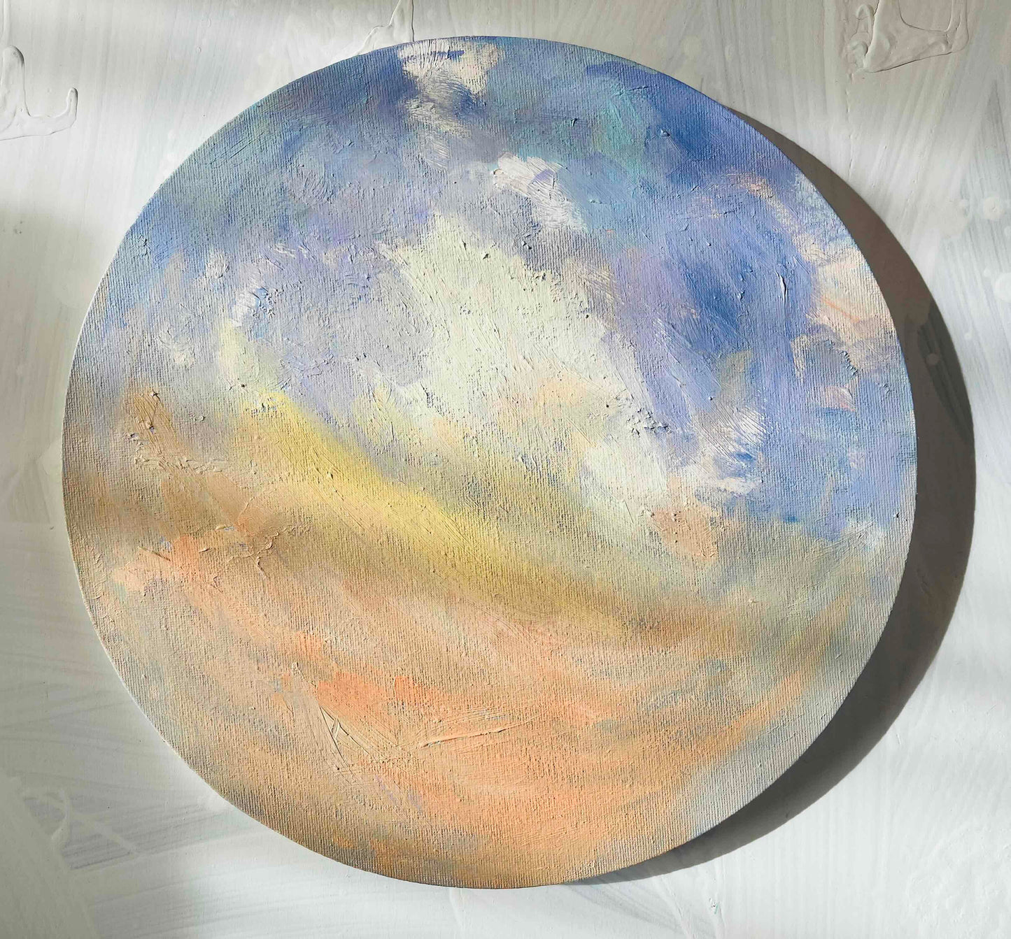 原画・油彩『朝の空』 絵画 ・直径30cm・アート・ 丸形キャンバス