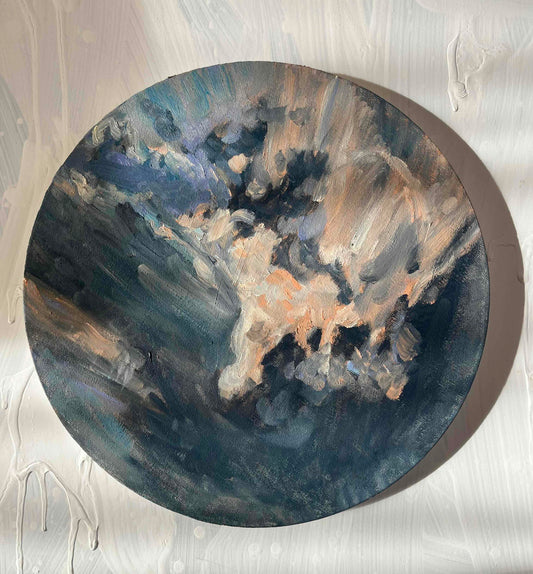 原画・油彩「Khaos」絵画・直径30㎝・アート・丸形キャンバス