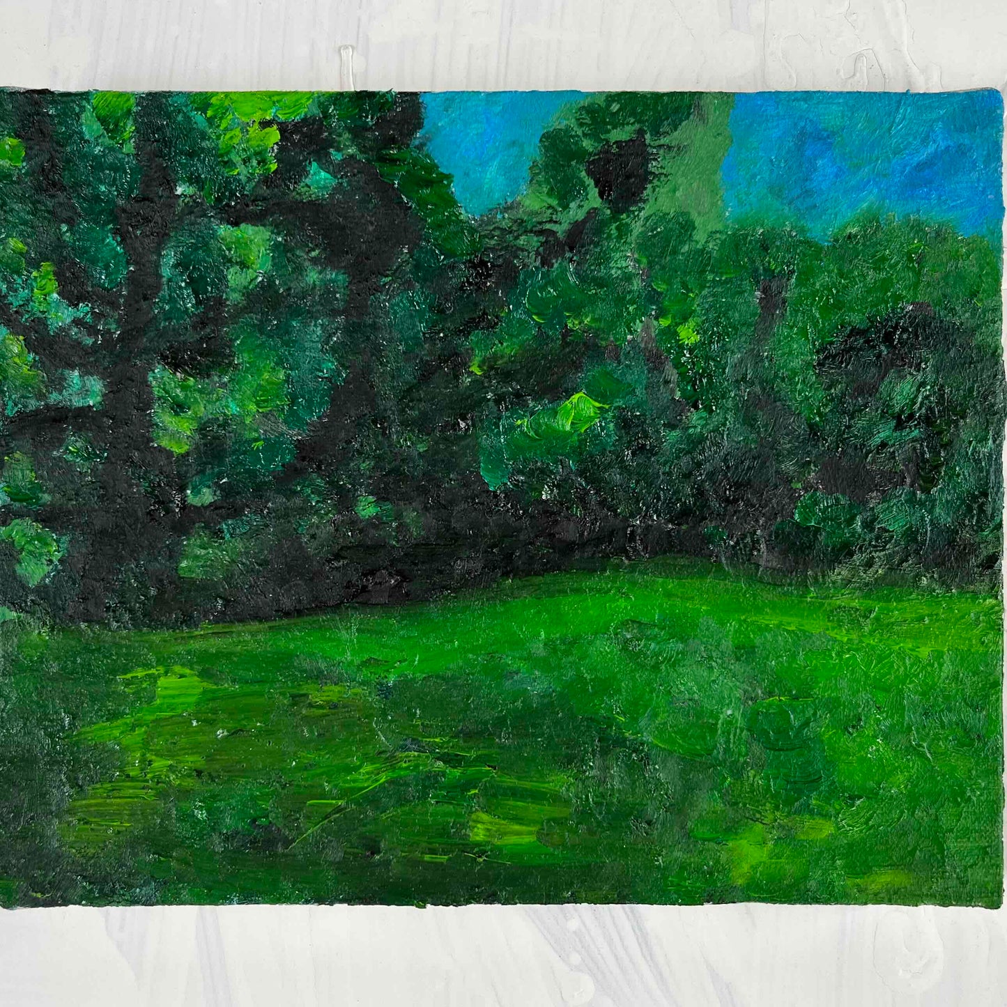 原画・油彩「夏の公園　2026」絵画 ・F3（22×27㎝ ）アート・キャンバス