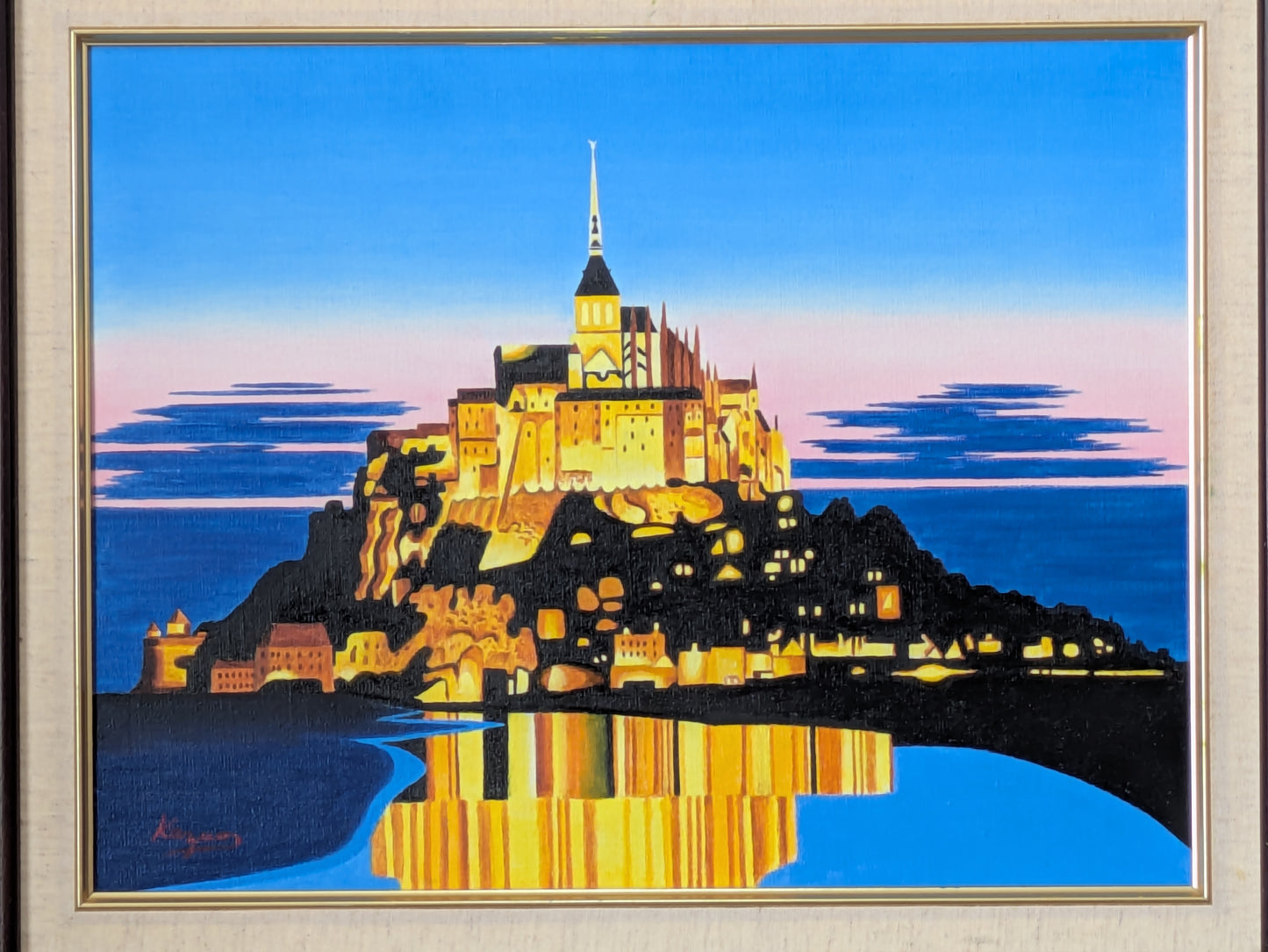 ★夕暮れのモン・サン・ミッシェル・肉筆油彩画・F6キャンバスのみ