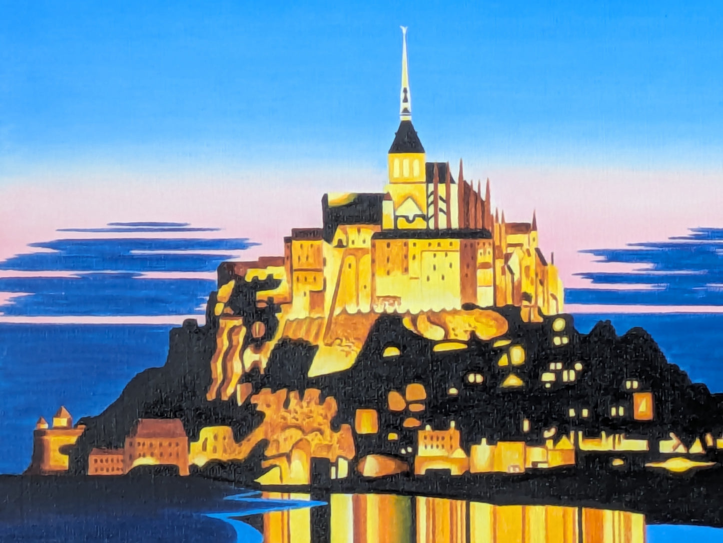 ★夕暮れのモン・サン・ミッシェル・肉筆油彩画・F6キャンバスのみ