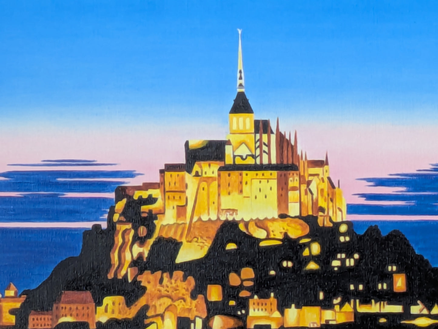 ★夕暮れのモン・サン・ミッシェル・肉筆油彩画・F6キャンバスのみ