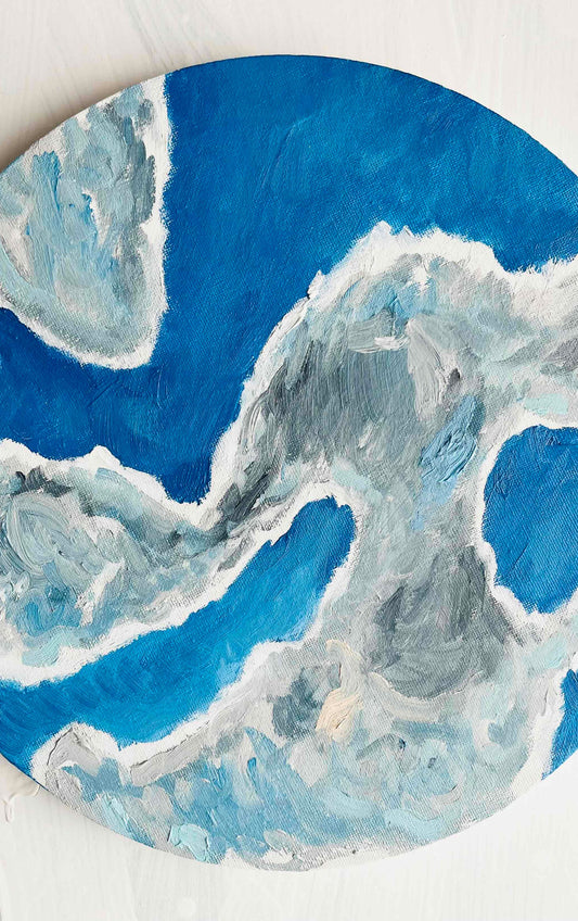 原画・油彩「野生の雲　20252」絵画・直径30㎝・アート・丸形キャンバス