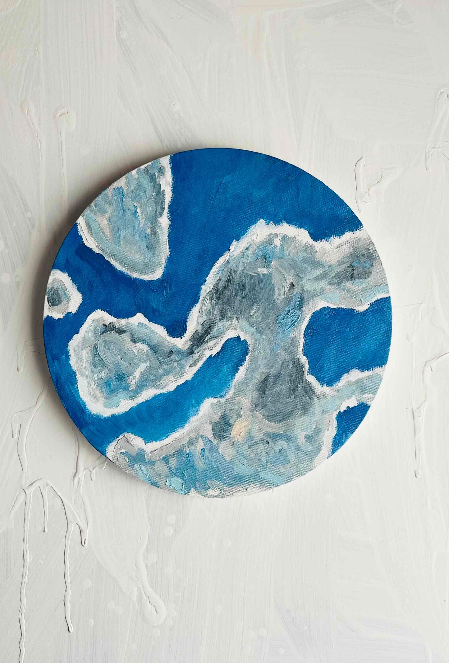 原画・油彩「野生の雲　20252」絵画・直径30㎝・アート・丸形キャンバス