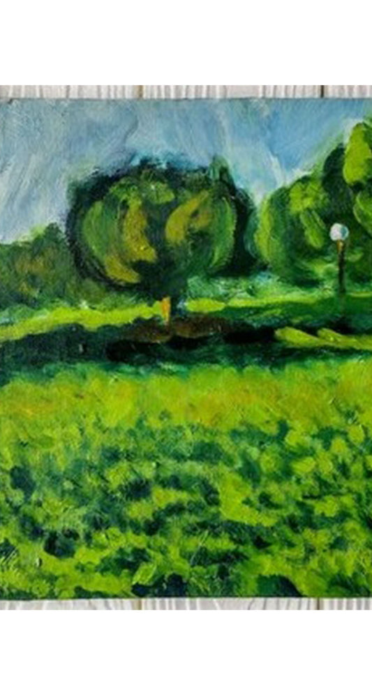 「原画・油彩「公園」絵画・F5（27×34㎝）アート・キャンバス