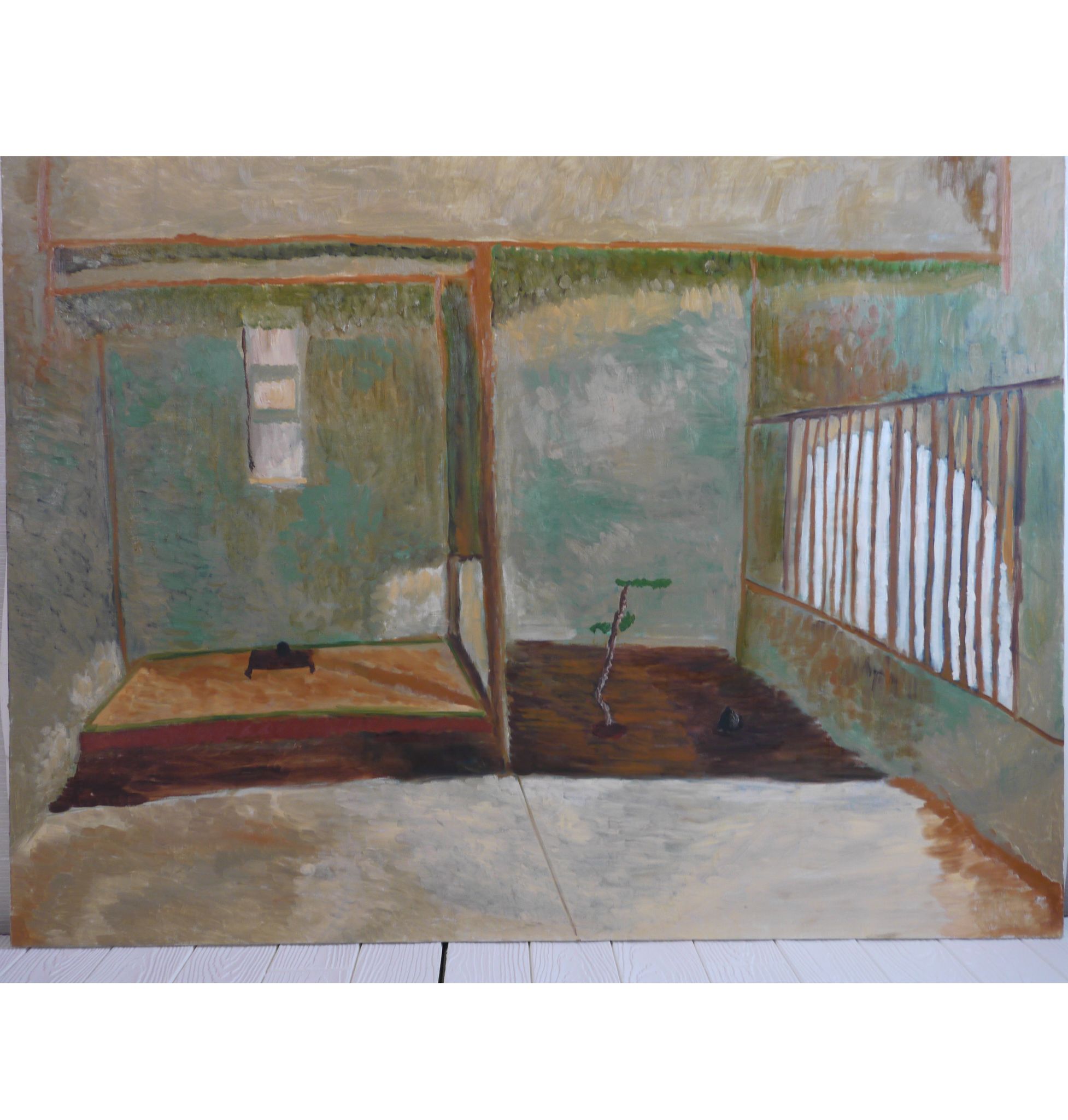 97×130㎝「掛け軸と石と盆栽がある床の間」油彩・原画・F60 原画・油彩「掛け軸と石と盆栽がある床の間」絵画・F60（97×130