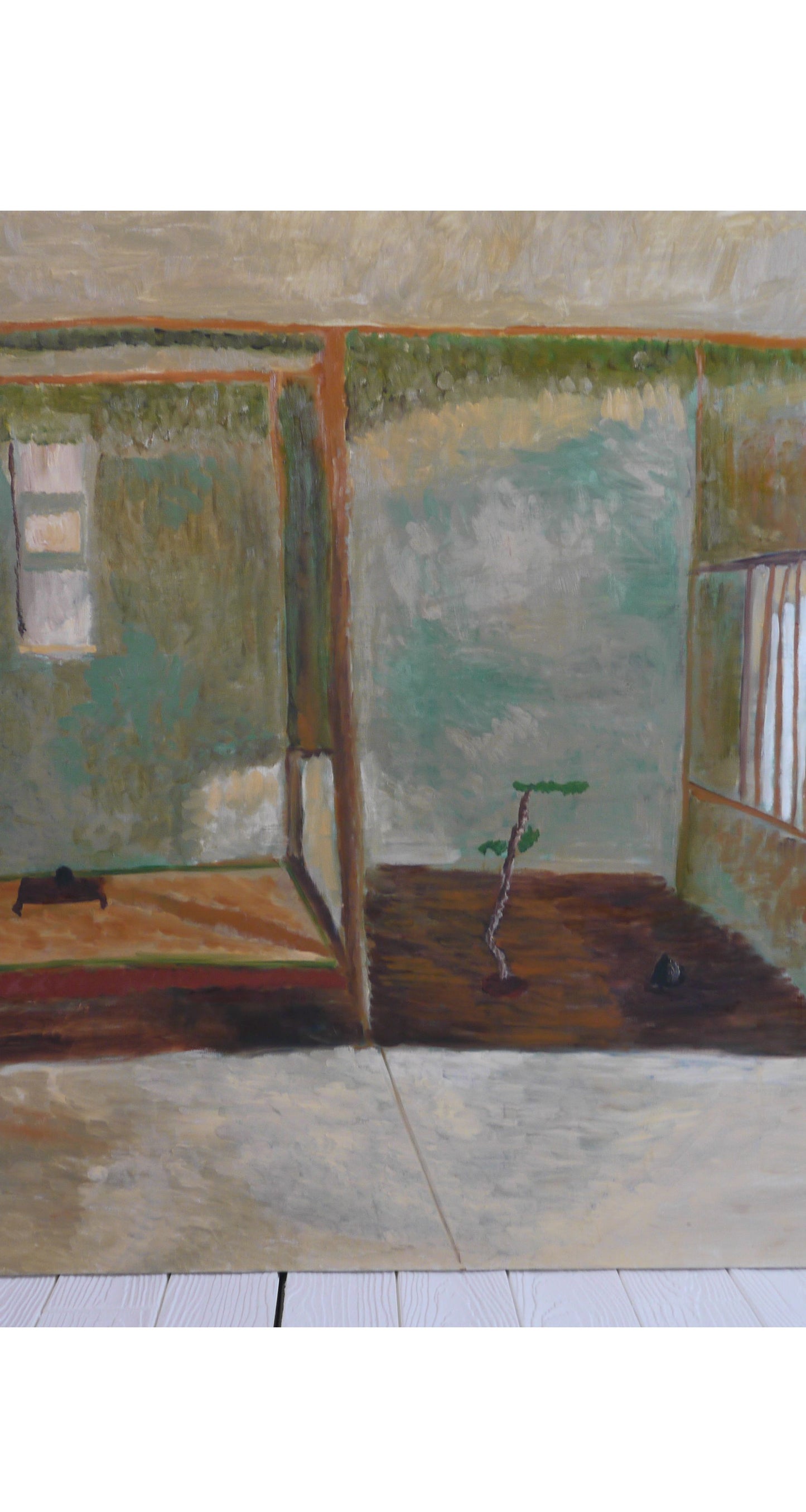原画・油彩「掛け軸と石と盆栽がある床の間」絵画・F60（97×130㎝）アート・キャンバス