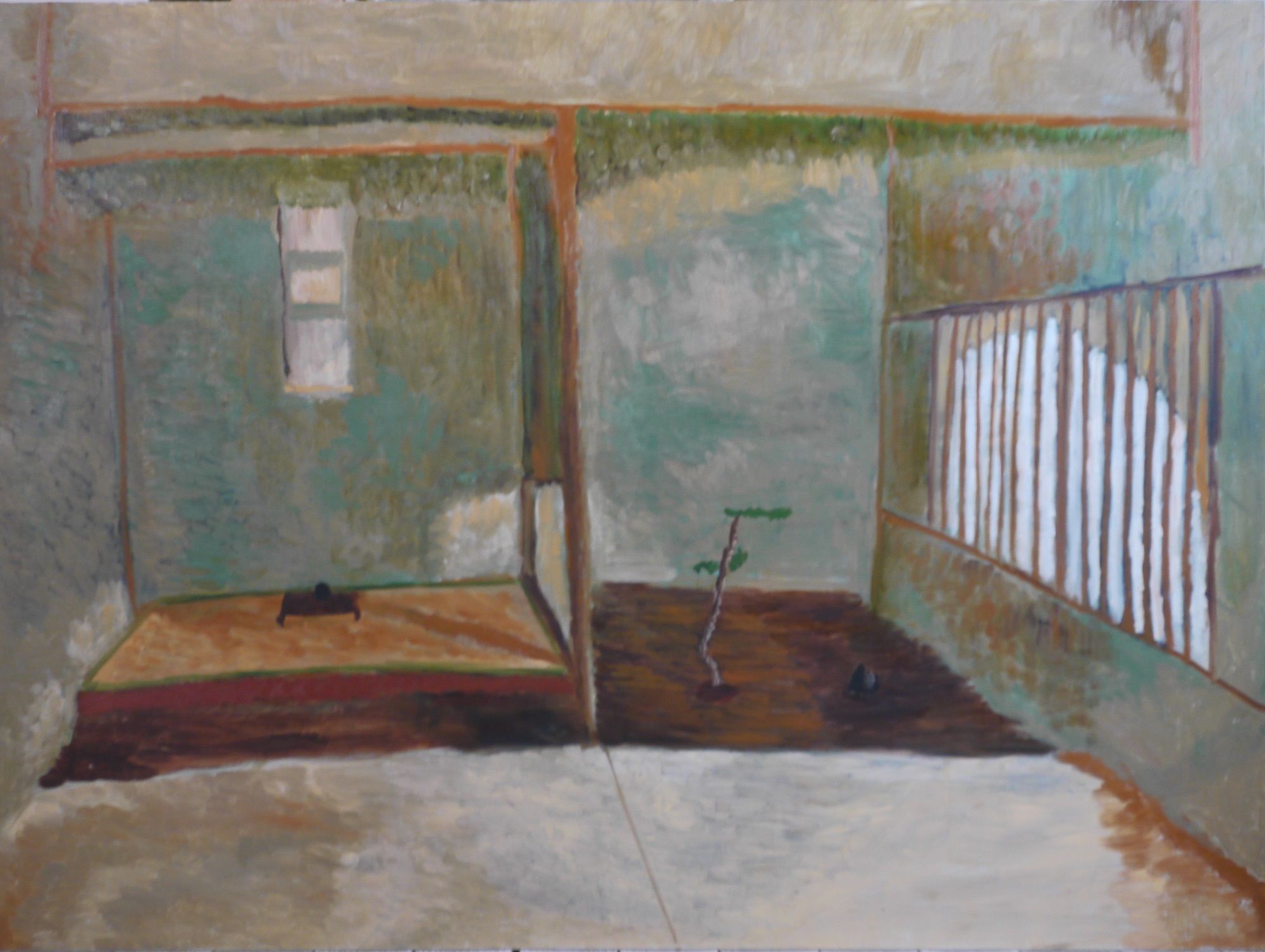 原画・油彩「掛け軸と石と盆栽がある床の間」絵画・F60（97×130