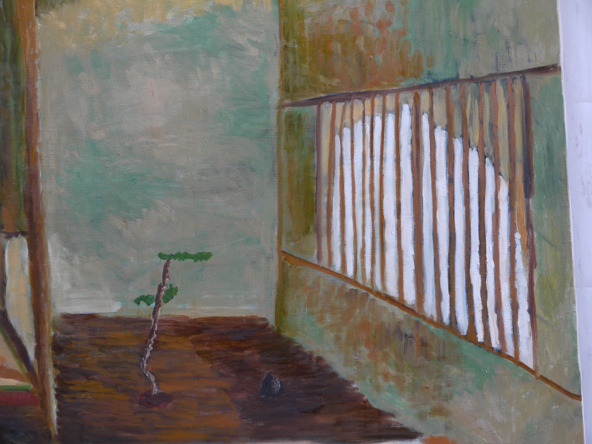 原画・油彩「掛け軸と石と盆栽がある床の間」絵画・F60（97×130