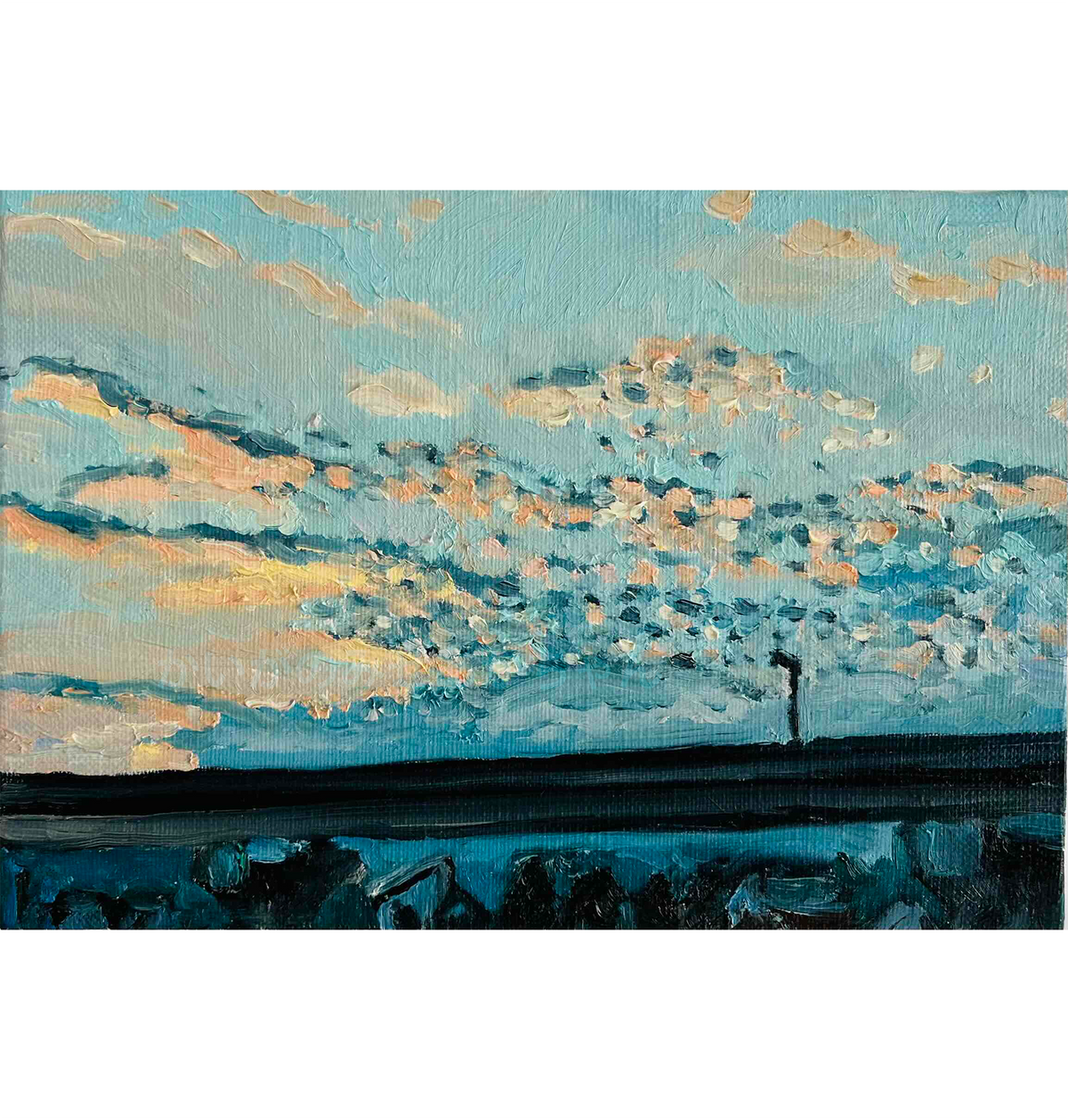 油彩・原画「優しい夕空」絵画・サムホール（16×23㎝）アート・キャンバス
