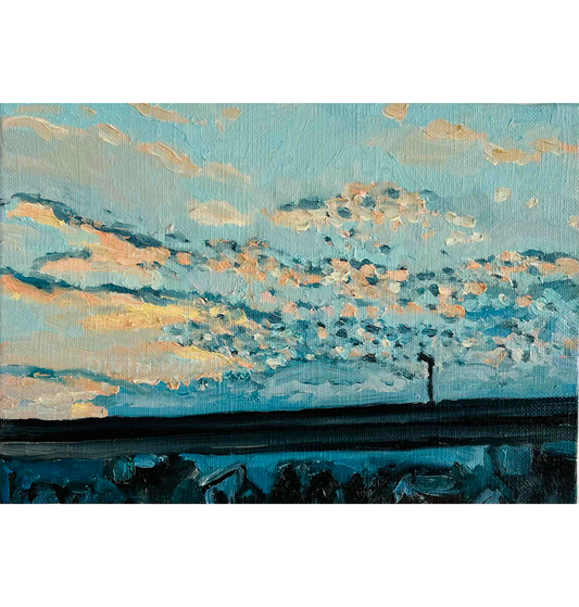 油彩・原画「優しい夕空」絵画・サムホール（16×23㎝）アート・キャンバス