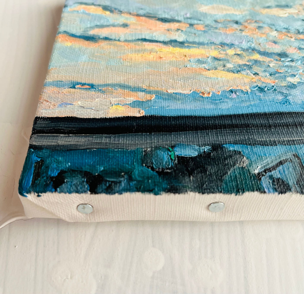 油彩・原画「優しい夕空」絵画・サムホール（16×23㎝）アート・キャンバス