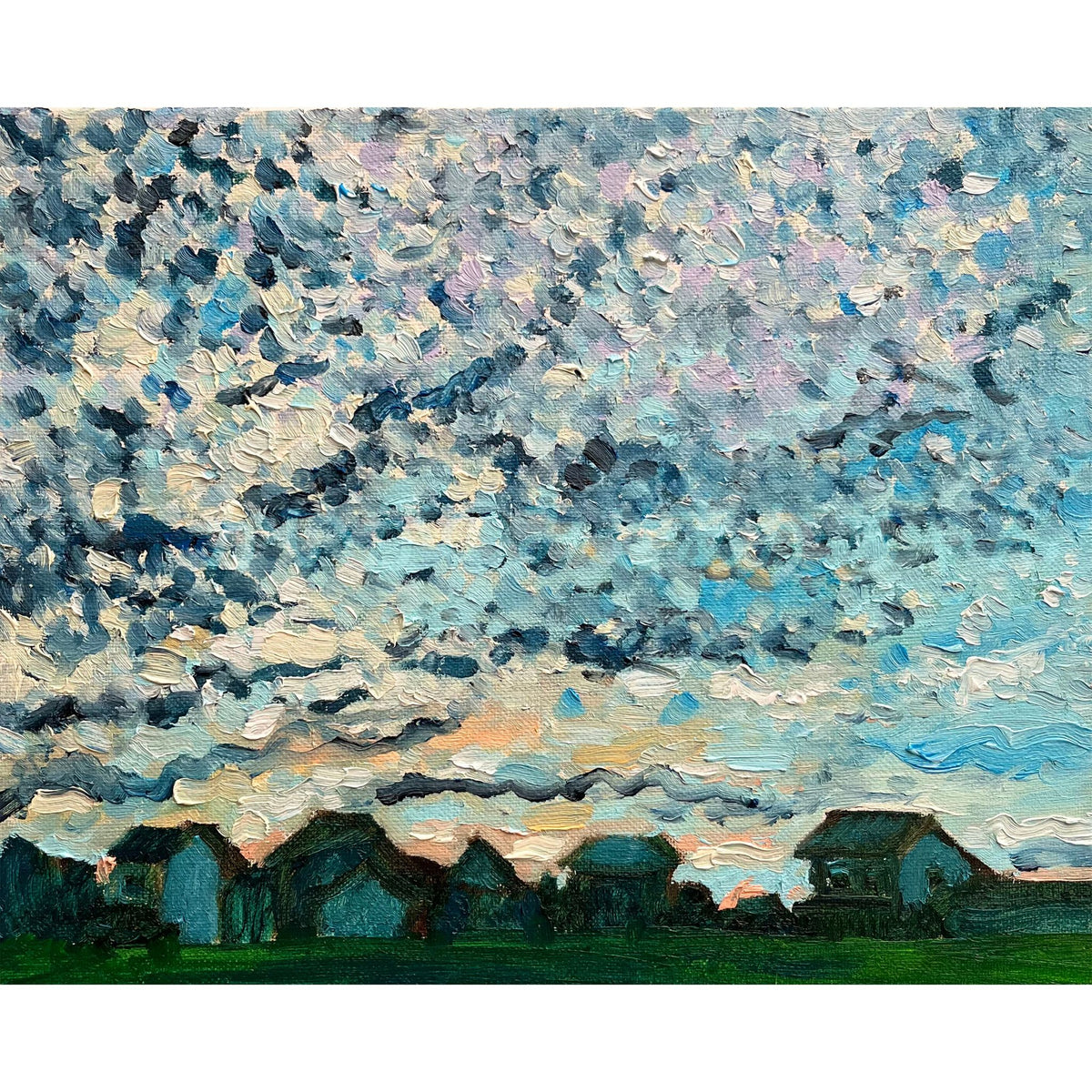 原画・油彩「夏の終わりの朝３」絵画・F3（22×27㎝）アート・キャンバス
