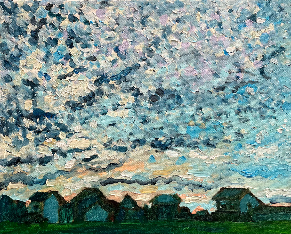 原画・油彩「夏の終わりの朝３」絵画・F3（22×27㎝）アート・キャンバス