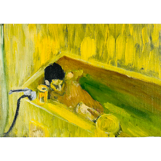 原画・油彩「痒い背中」絵画・サムホール（16×23㎝）アート・キャンバス