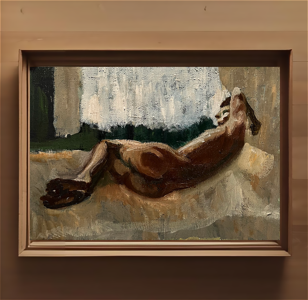 原画・油彩「真昼の光の中のヌード２」絵画・サムホール（16×23㎝）アート・キャンバス