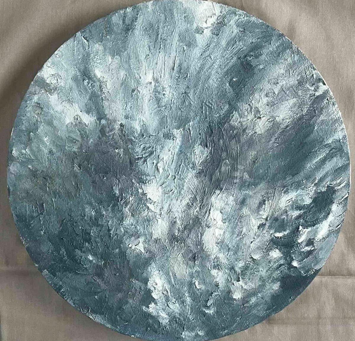 原画・油彩 『 雲間からの陽光』絵画・ 直径30cm・アート・丸形キャンバス