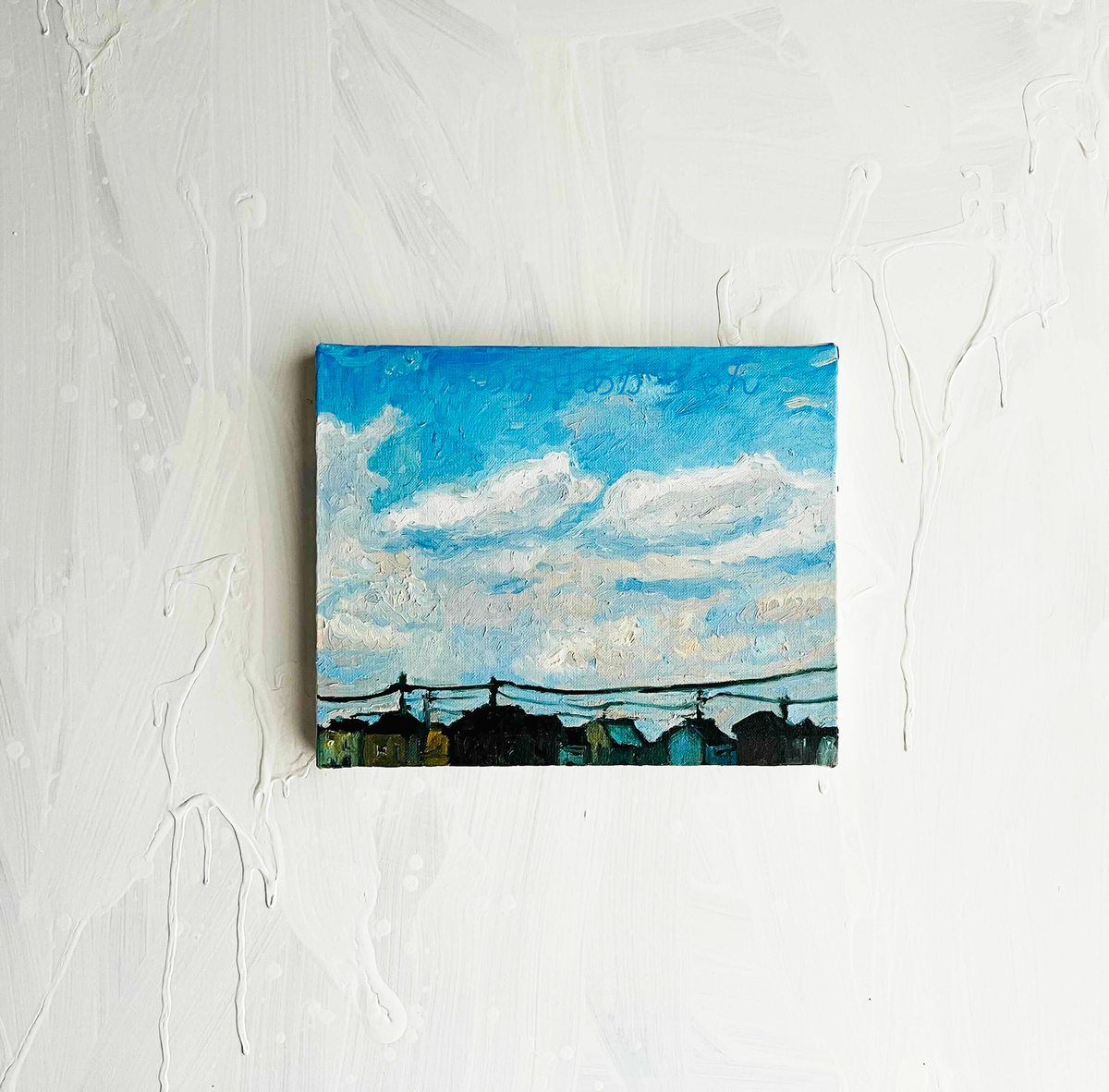原画・油彩「優しい夕空２」絵画・F3（22×27㎝）アート・キャンバス